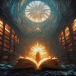 A magical book in an enchanted library